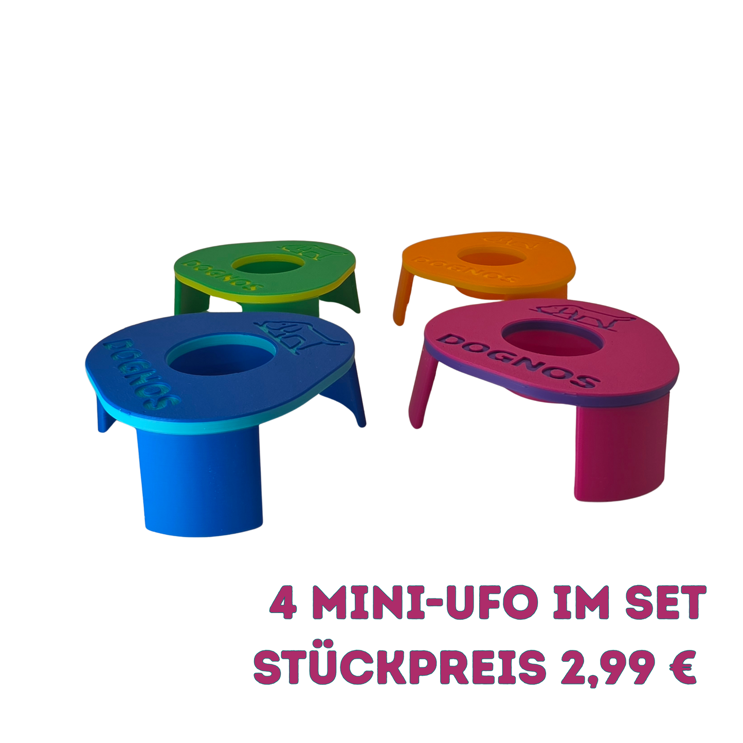 4 pièces DOGNOS Mini-UFO Présentoirs Line-Up – Colorés, stables et parfaitement conçus