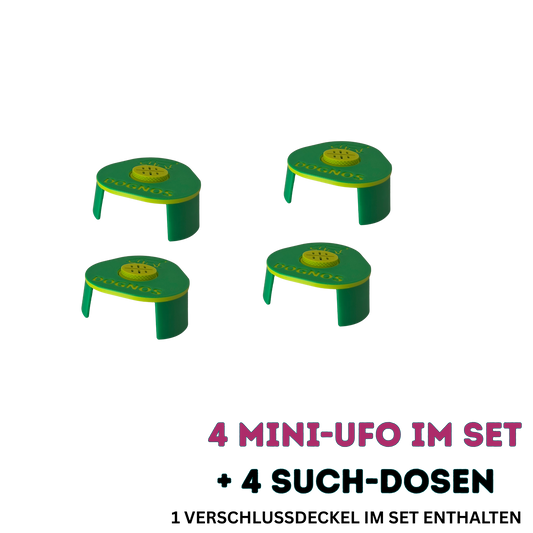 4 Stück DOGNOS Mini-UFO Line-Up-Ständer inklusive 4 magnetische Suchdosen – Bunt, stabil und absolut durchdacht